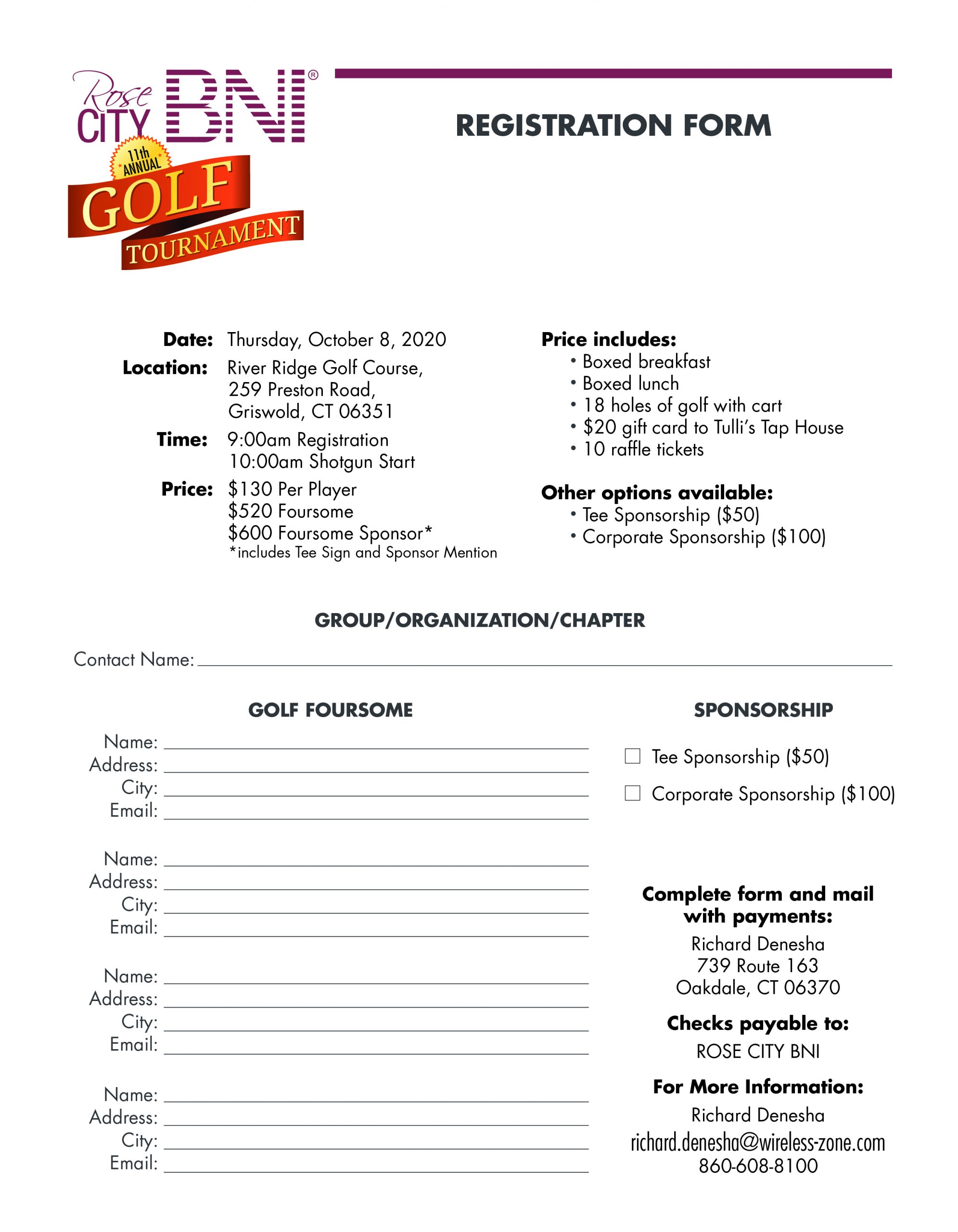 Rose City BNI 11th Annual Golf Tournament October 8, 2020